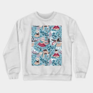 Hygge sloth // pattern // pale blue and red Crewneck Sweatshirt